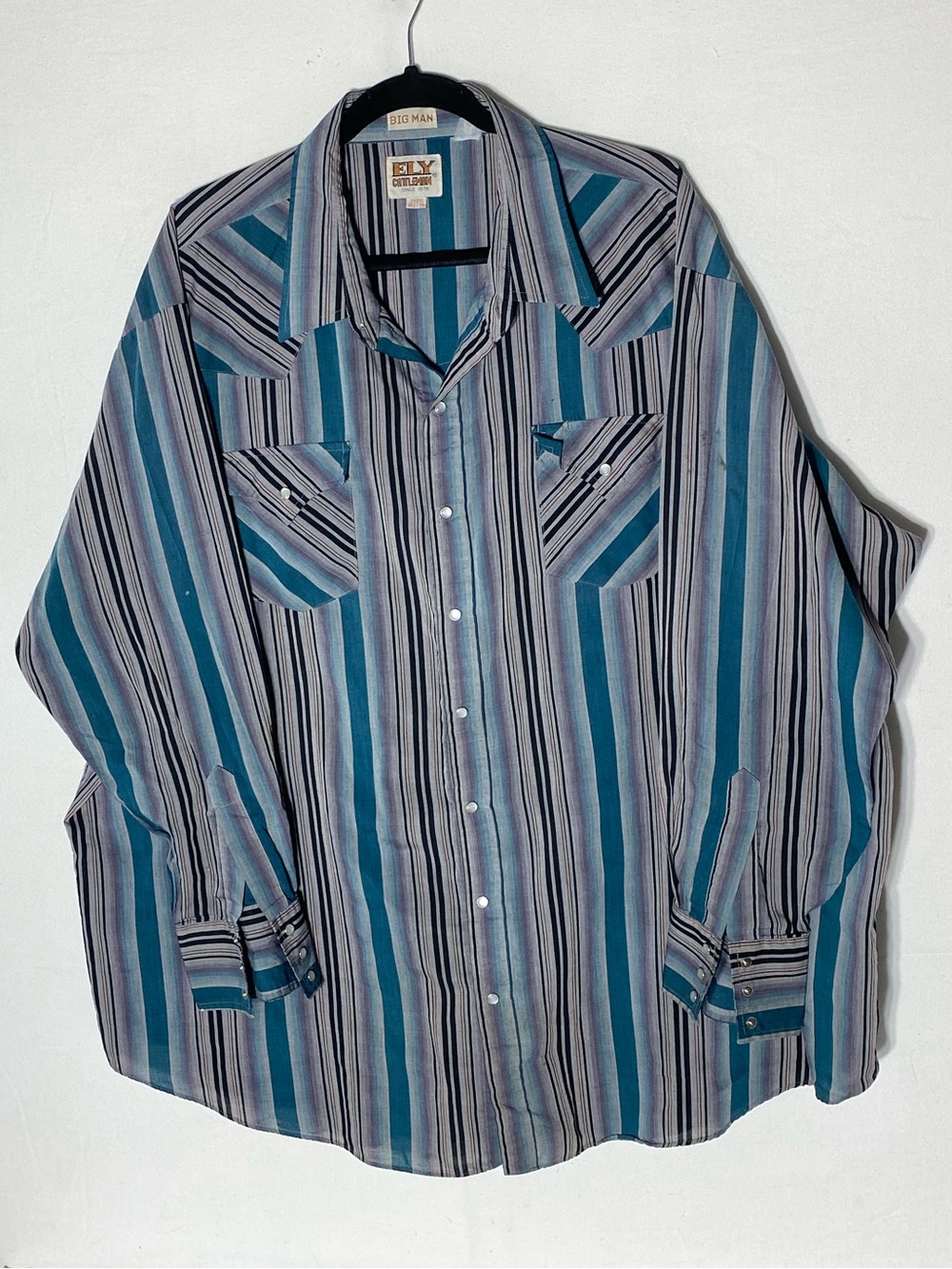 Vintage Ely Cattleman Grey Teal Striped Long Sleeve Pearl Snap Western Shirt 3XB